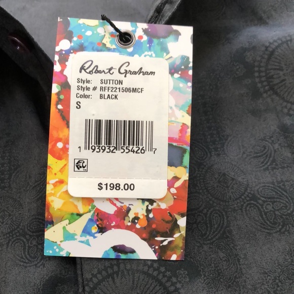 Robert Graham Mens Black Print Sutton Flip Cuff Button Down Shirt have S &M - Picture 8 of 12